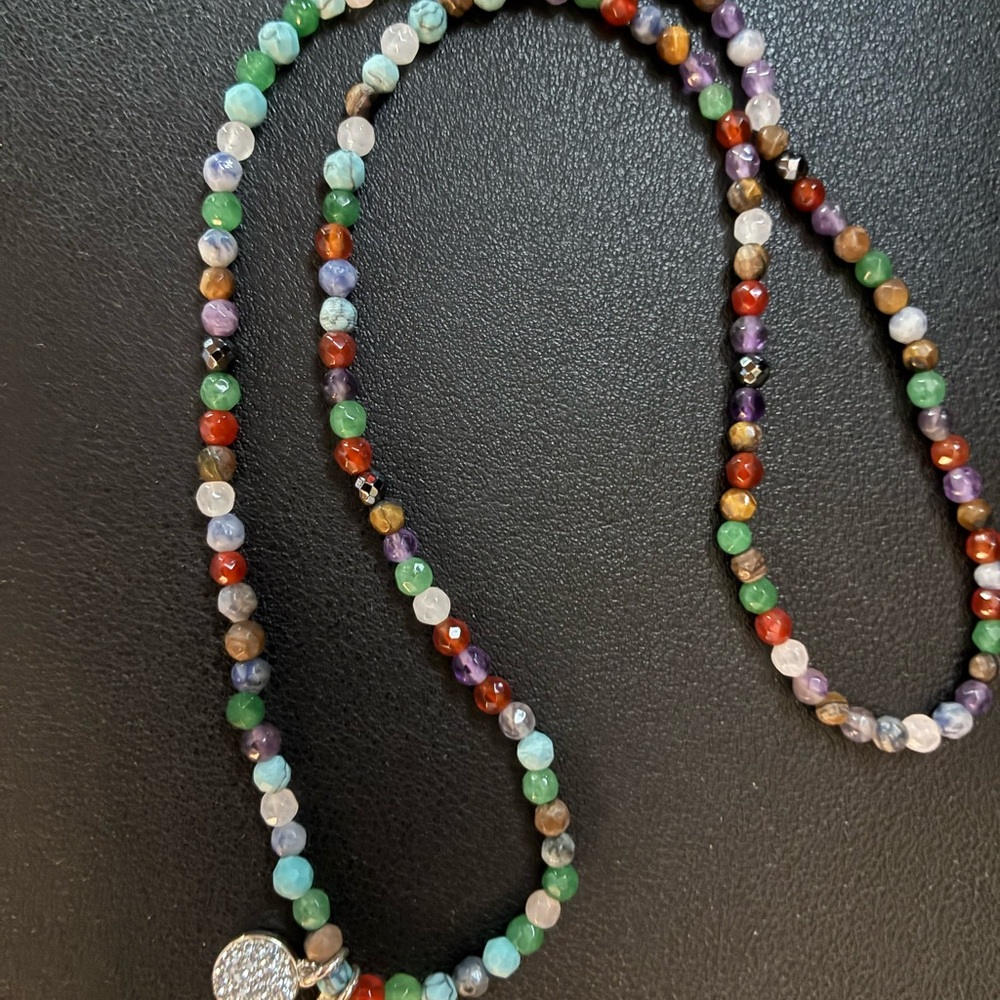 Multicolor Beaded Necklace with Silver Pendant